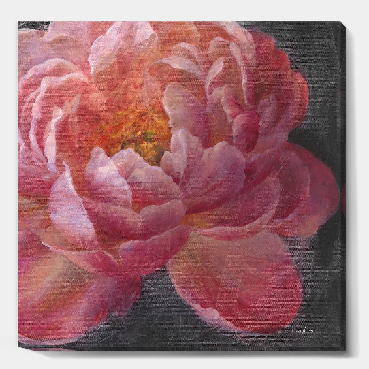 Designart - Vivid Pink Peonies I - Shabby Chic Gallery-wrapped Canvas